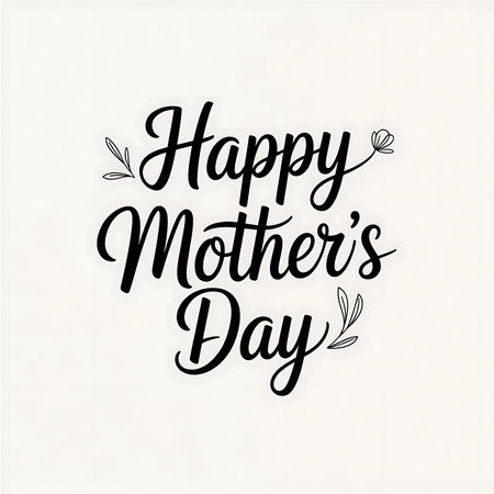 Elegant calligraphy of happy mother's day with floral decorations on a white background.の写真素材