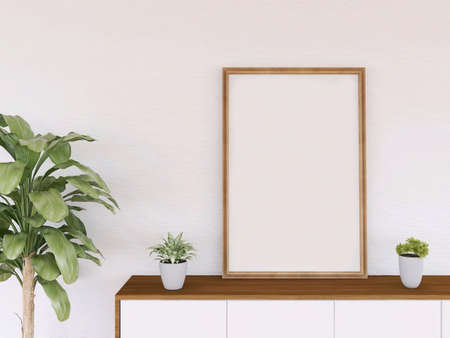 Blank Photo Frame Mockup on the desk. 3D Illustration, 3D rendering.の写真素材