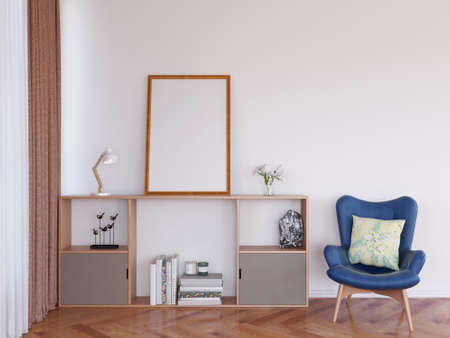 Blank Photo Frame Mockup on The Desk. 3D Illustration, 3D rendering.
