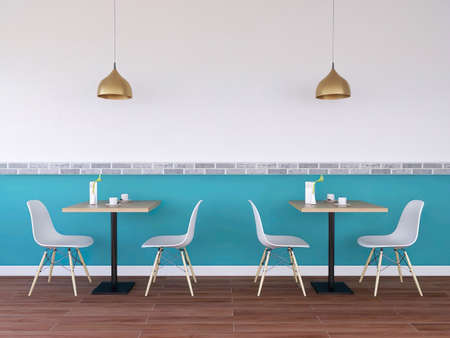 Interior Cafe Wallpaper Mockup. 3D illustration, 3D Rendering.の写真素材