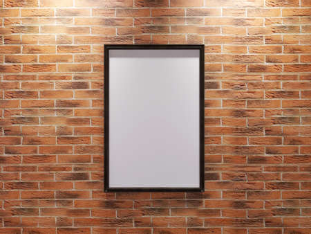 Photo Frame Mockup on The Brick Wall. 3D illustration, 3D Rendering.の写真素材