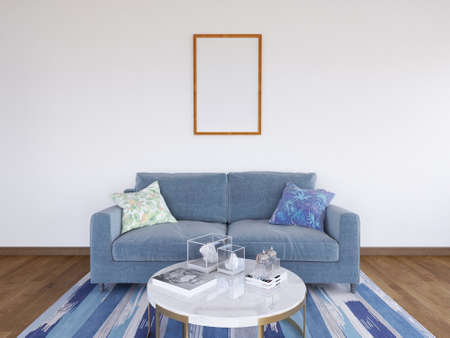 Interior Living Room Frame Photo Mockup. 3D Rendering.