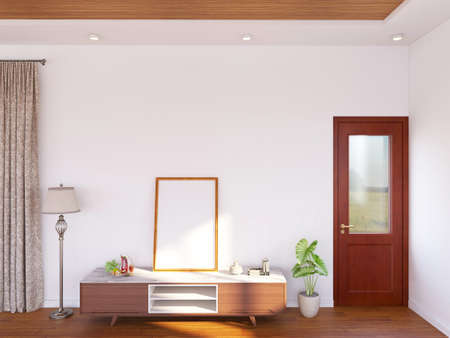 Interior Living Room Photo Frame Mockup. 3D Rendering, 3D illustration.