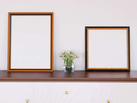 Interior Living Room Photo Frame Mockup. 3D Rendering, 3D illustration.