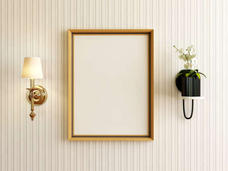 Interior Living Room Photo Frame Mockup. 3D Rendering, 3D illustration.