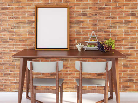 Blank Photo Frame Mockup on The Desk. 3D Rendering, 3D illustration.の写真素材