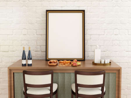 Blank Photo Frame Mockup on The Desk. 3D Rendering, 3D illustration.の写真素材