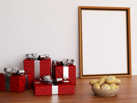 Blank Photo Frame Mockup on The Floor. 3D Rendering, 3D illustration.