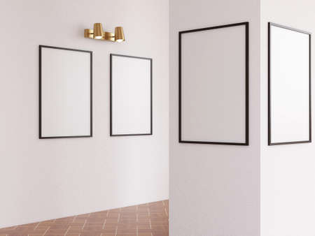 Photo Frame Mockup in the Art Gallery. 3D Rendering, 3D illustration.