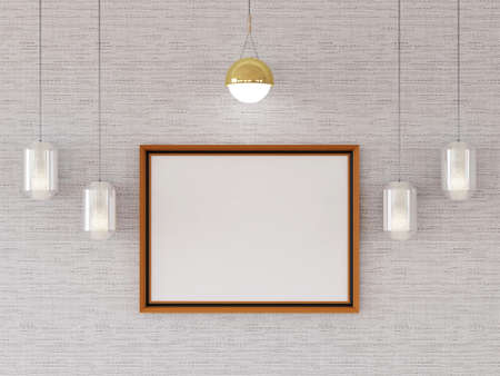 Interior Living Room Photo Frame Mockup. 3D Rendering, 3D illustration.の写真素材