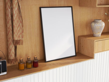 Blank Photo Frame Mockup on The Desk. 3D Rendering, 3D illustration.