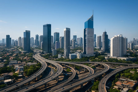 Bangkok cityscape with expressway and skyscrapers.の素材