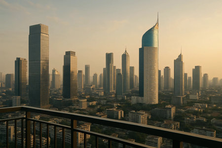 Skyscrapers of Dubai Marina at sunset, United Arab Emiratesの素材