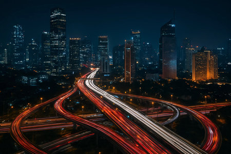 Highway and cityscape at night in Shenzhen,China.の素材