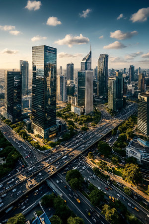 Aerial view of modern skyscrapers in Shanghai,China.の素材