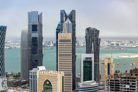 Beautiful Doha Skyline at sunset. West bay Doha Business hub