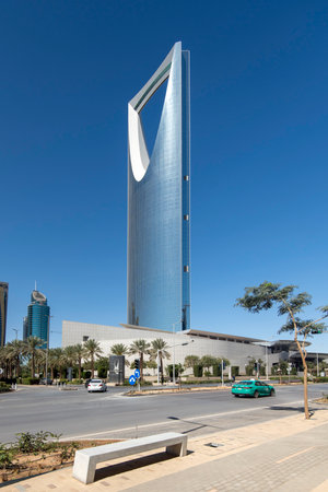 Mamlaka tower, kingdom tower in capital city in riyadh Saudi Arabia. morning vibes with clear sky.