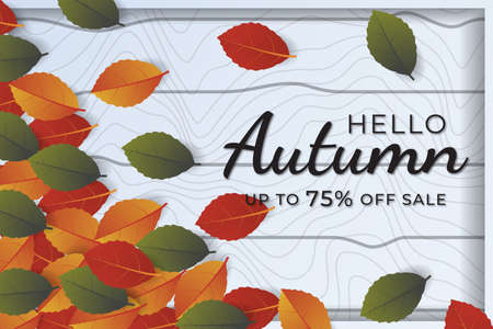 Autumn sale banner background with leaf and frame. Special offer up to 75%. Premium Vector