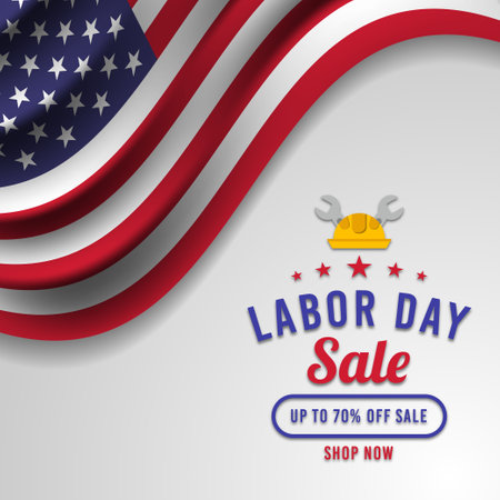 Labor day sale banner with american flag Premium Vectorのイラスト素材