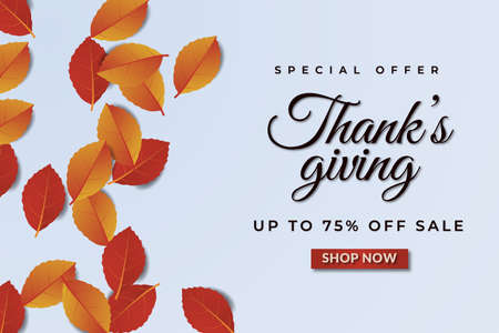 Thanksgiving sale banner background with leaf and frame. Special offer up to 75%. Premium Vectorのイラスト素材