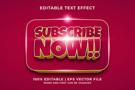 Editable text effect - Subscribe Now 3d style template. Premium Vectorのイラスト素材