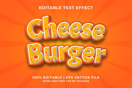Editable text effect - Cheese Burger 3d template style premium vectorのイラスト素材