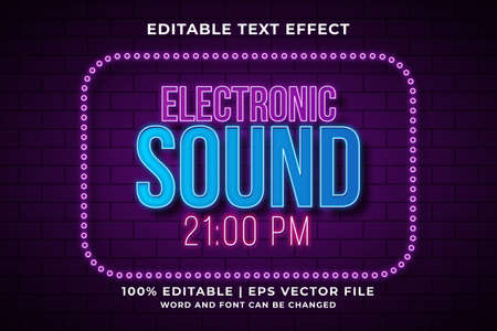 Electronic Sound editable text effect neon 3d template style Premium Vectorのイラスト素材