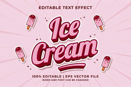 Editable text effect - Ice Cream 3d Cartoon Cute template style premium vectorのイラスト素材