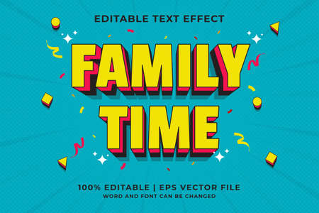 Editable text effect - Family Time 3d Traditional Cartoon template style premium vectorのイラスト素材