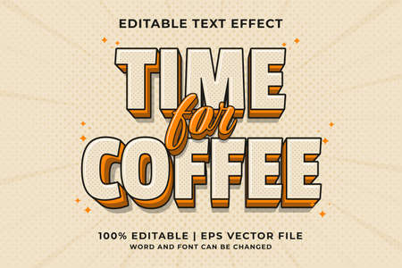 Editable text effect - Time For Coffee 3d Cartoon template style premium vectorのイラスト素材
