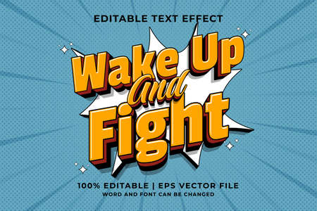 Editable text effect - Wake Up And Fight 3d Traditional Cartoon template style premium vectorのイラスト素材