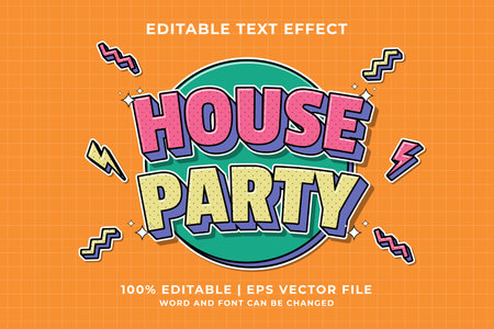 Editable text effect - House Party Cartoon template style premium vectorのイラスト素材