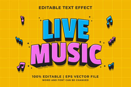 Editable text effect - Live Music 3d Traditional Cartoon template style premium vectorのイラスト素材