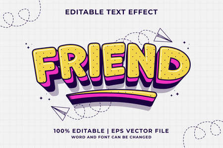 Editable text effect - Friend 3d Cartoon Cute template style premium vectorのイラスト素材