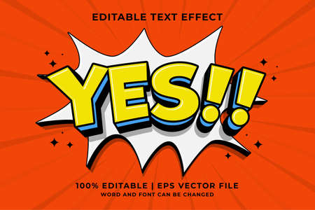 Editable text effect - Yes 3d Cartoon Cute template style premium vector