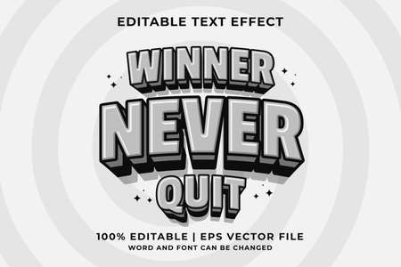 Editable text effect -Winner Never Quit 3d Cartoon template style premium vectorのイラスト素材
