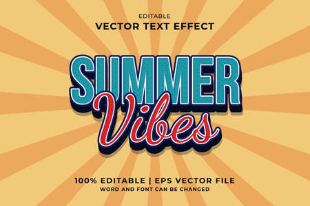 Editable text effect Summer Vibes 3d Cartoon template style premium vectorのイラスト素材