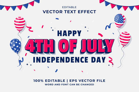 Editable text effect 4th July Independence Day Cartoon style premium vectorのイラスト素材