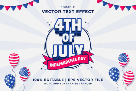 Editable text effect 4th July Independence Day Cartoon style premium vectorのイラスト素材