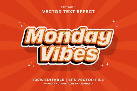 Editable text effect Monday Vibes 3d Cartoon template style premium vectorのイラスト素材
