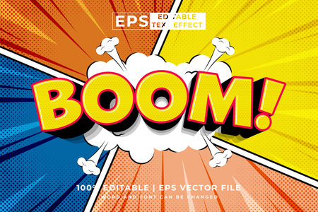 Editable text effect boom 3d Cartoon Comic style premium vectorのイラスト素材
