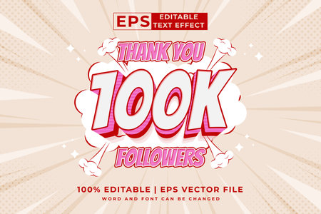 Editable text effect 100k followers 3d Cartoon Comic style premium vectorのイラスト素材