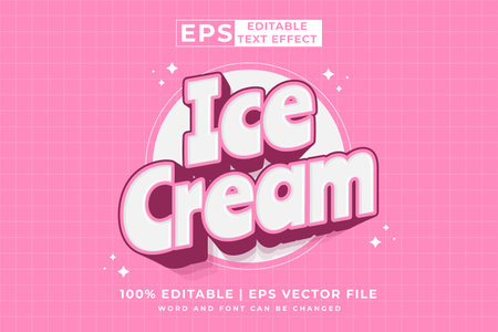 Editable text effect Ice Cream logo 3d Cartoon Cute template style premium vectorのイラスト素材