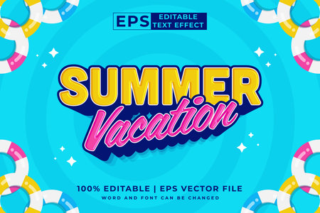 Editable text effect Summer Vacation 3d Cartoon template style premium vectorのイラスト素材