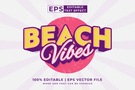 Editable text effect beach vibes 3d retro template style premium vectorのイラスト素材