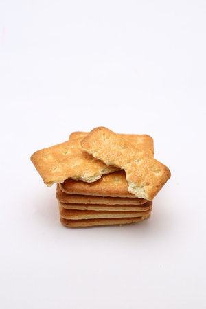 Crackers on a white background, close-up, isolated.の写真素材
