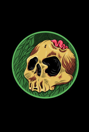 Skull with leaf vector illustrationのイラスト素材