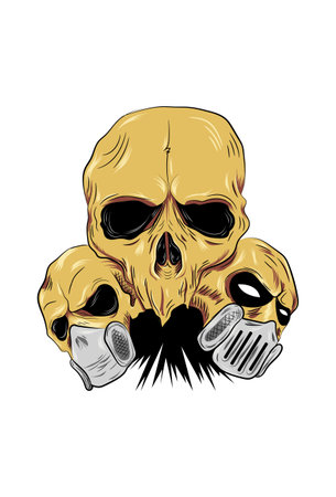 Three skull and mask vector illustrationのイラスト素材