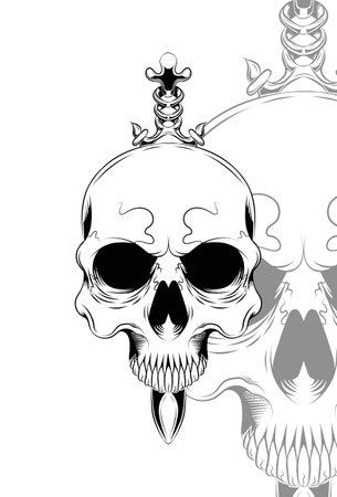 Human skull with a blade vector illustrationのイラスト素材