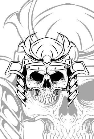 Human skull with samurai hat vector illustrationのイラスト素材